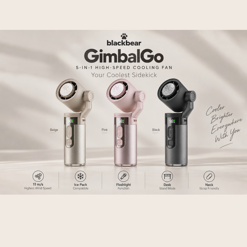 BlackBear GimbalGo Portable Hand Fan | 15000+ RPM | IceTouch Cooling | 180° Adjustable Head + Sling | Built-in Torch | 3000mAh Rechargeable Battery, Up to 12H | 12-Month Warranty | Sakura Pink
