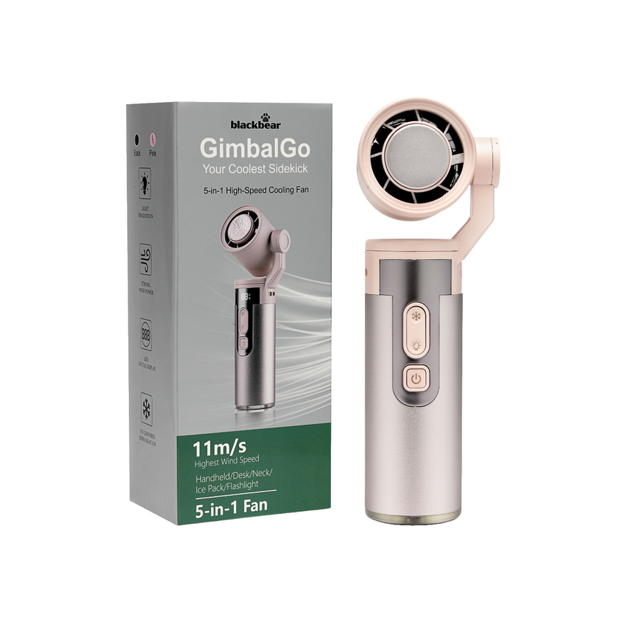 BlackBear GimbalGo Portable Hand Fan | 15000+ RPM | IceTouch Cooling | 180° Adjustable Head + Sling | Built-in Torch | 3000mAh Rechargeable Battery, Up to 12H | 12-Month Warranty | Sakura Pink
